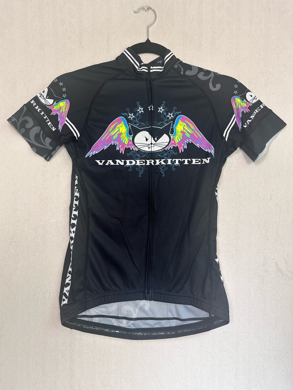 Vanderkitten Women's Black Rainbow Wing Cycling Jersey Sz S Cat Graphic